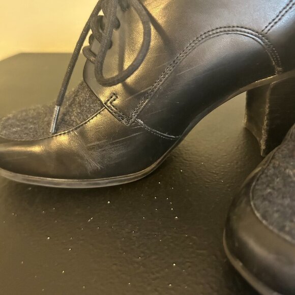 Clarks Kensett Darla Oxford Heels Womens Size 6.5 Black Grey Plaid Block Heel - Picture 3 of 8